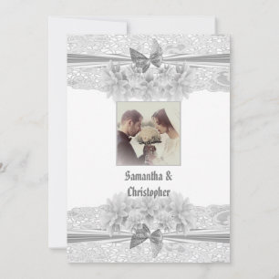Invitation photo mariage en dentelle blanche