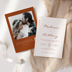 Invitation Photo Mariage en terre cuite moderne Code QR