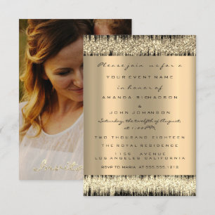 Invitation Photo Mariage Fiançailles Rose Faux Or Sépia