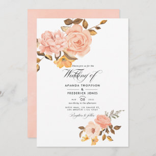 Invitation Photo Mariage floral rose et or