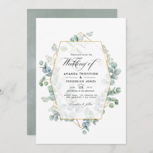 Invitation Photo Mariage géométrique Silver Sage Eucalyptus