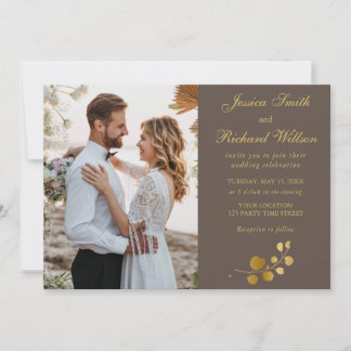 Invitation PHOTO Mariage Gold Eucalyptus