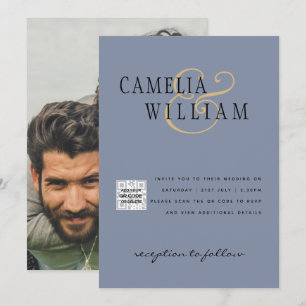 Invitation PHOTO Mariage Inviter QR Code Enregistrer Date BLU