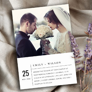 INVITATION PHOTO MARIAGE MODERNE DE TYPOGRAPHIE NOIRE ET BLAN