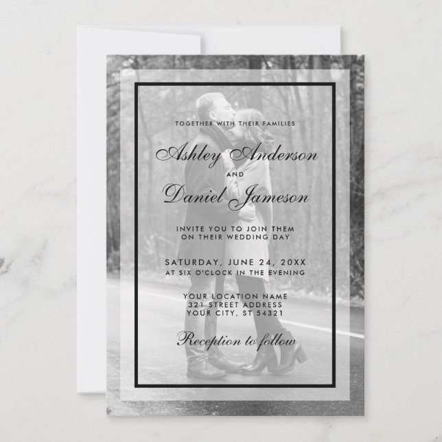 Invitation photo Mariage moderne - Overlay B&W (Devant)