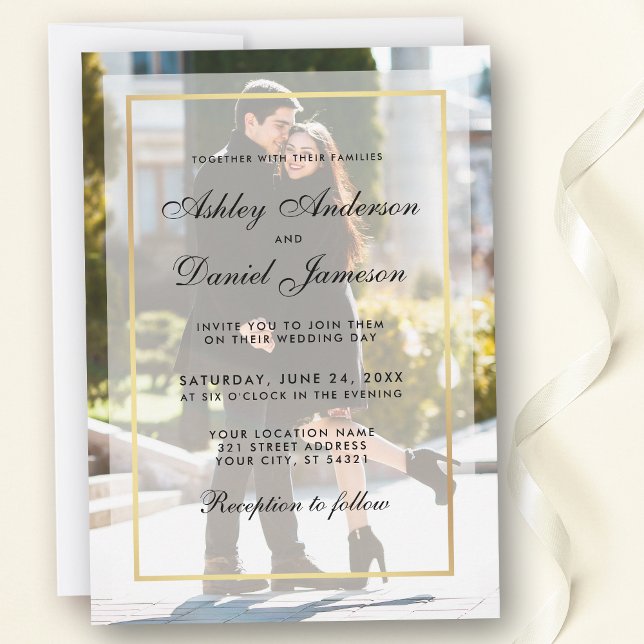 Invitation photo Mariage moderne superposition G (Customize to change text size, style or add more text & photos to back of card.)