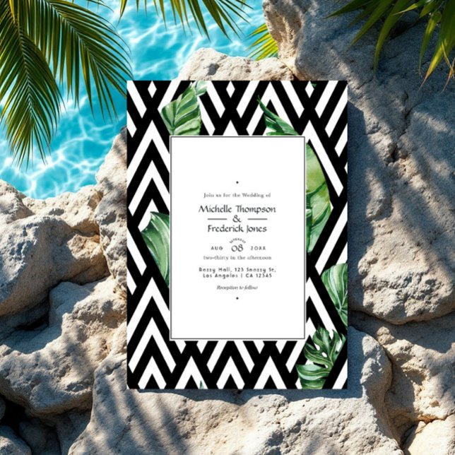 Invitation Photo Mariage moderne Tropical Chevron (Modern Tropical Chevron Wedding Photo Invitation)