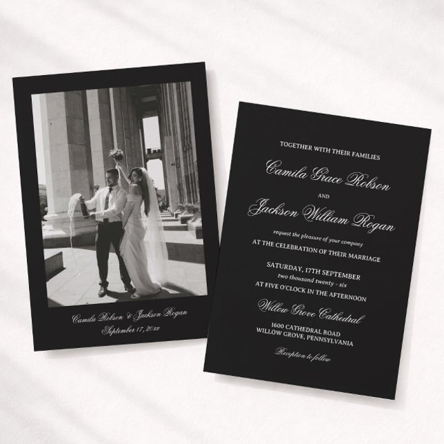Invitation Photo Mariage Noir Élégant  (Créateur téléchargé)