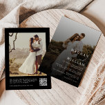 Invitation Photo Mariage noir moderne et élégant Code QR<br><div class="desc">Faire-part de mariage photo noir QR Code moderne</div>