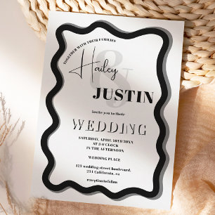 Invitation photo mariage ondulée à courbe blanche noire