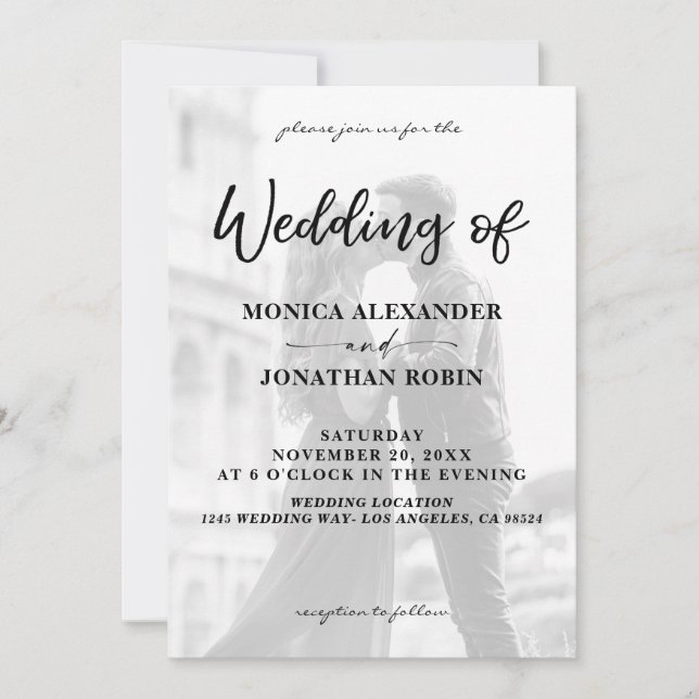 Invitation Photo Mariage Vertical 2 Moderne en N&B (Devant)