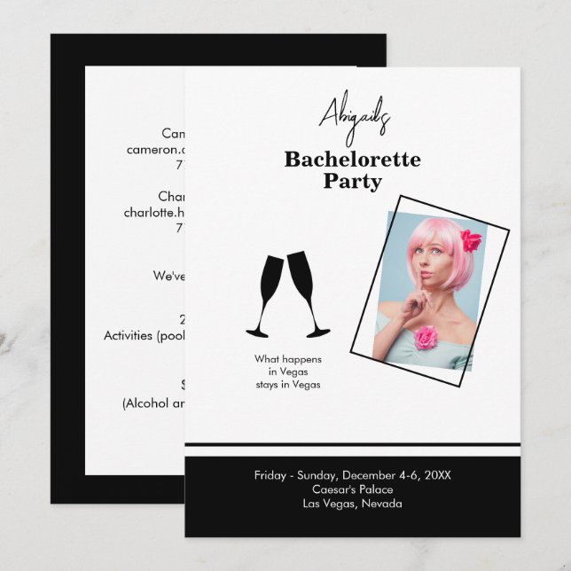 Invitation Photo Mariée B/W Destination Bachelorette Party in (Devant / Derrière)