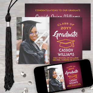 Invitation Photo Maroon Gold Burgundy Red Yellow Graduation
