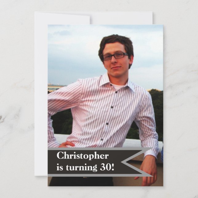 Invitation Photo masculine moderne de 30e anniversaire simple (Devant)