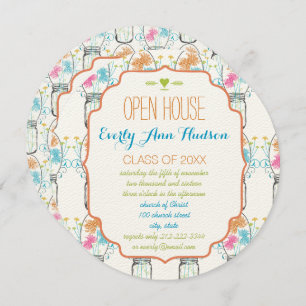 Invitation Photo Mason Jar Coral rose Aqua Floral Graduation