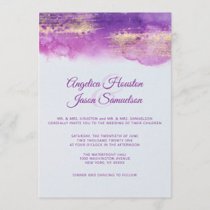 Invitation PHOTO mauve de mariage d'or de prune pourpre