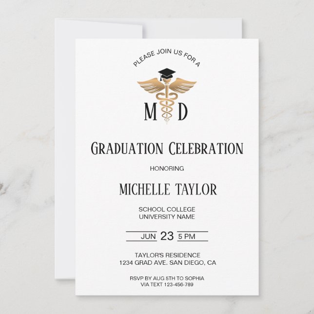 Invitation Photo MD Docteur en médecine Diplôme de Médecin (Devant)