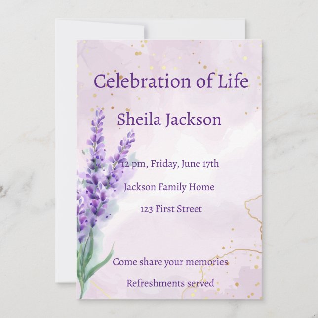 Invitation Photo Memorial Custom Lavande fleur de jardin (Devant)