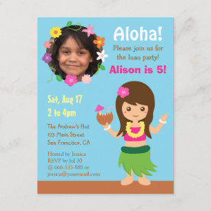 Invitation Photo Mignonne Fille de Hula Fête Luau Hawaï