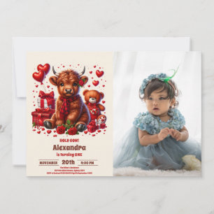 Invitation Photo mignonne Holy Cow Highland 1er Anniversaire