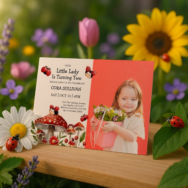 Invitation Photo mignonne Notre Petite Fille Ladybug Annivers (Créateur téléchargé)