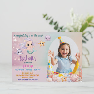Invitation Photo mignonne sirène anniversaire magique