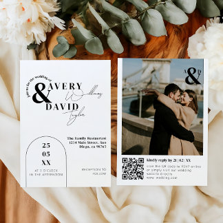 Invitation Photo Minimal moderne QR Code Simple Mariage