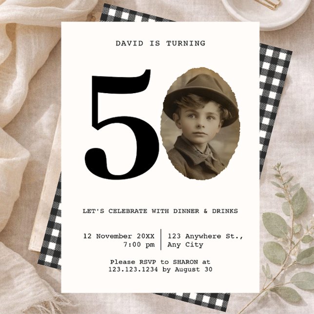 Invitation Photo minimal vintage 50 ans Anniversaire (Créateur téléchargé)