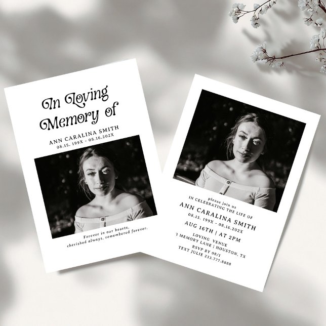 Invitation Photo Minimale Des Funérailles Rétro En Mémoire D' (Créateur téléchargé)