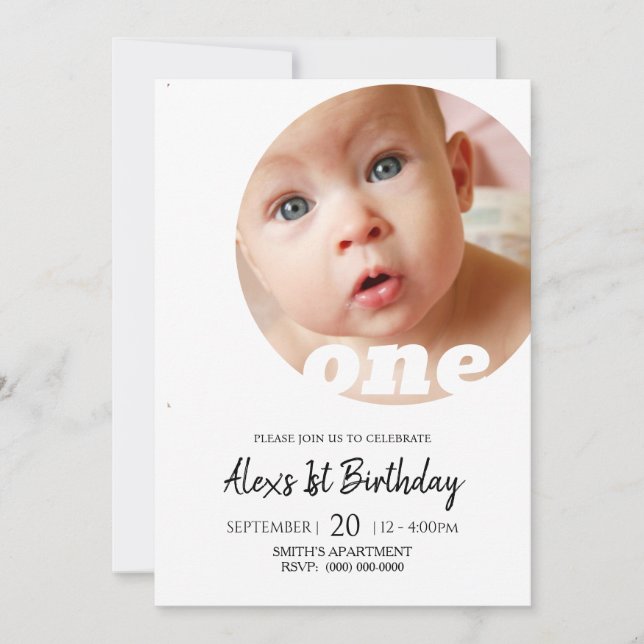 Invitation Photo minimale du premier anniversaire (Devant)
