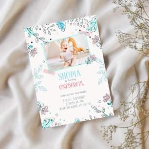Invitation photo minimale florale 1er anniversaire
