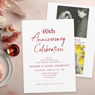 Invitation Photo minimale moderne 40e anniversaire de Mariage