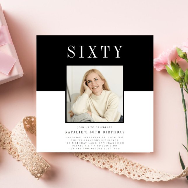 Invitation Photo minimale moderne 60e anniversaire (Créateur téléchargé)