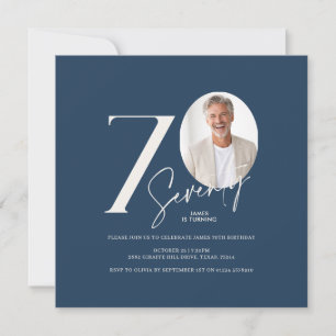 Invitation Photo minimale pour 70 ans, étape importante bleue