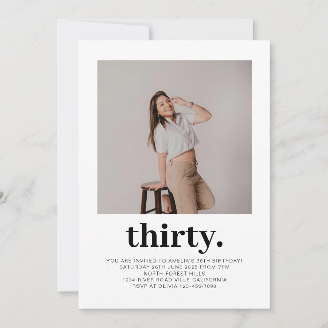 Invitation Photo minimale simple 30e anniversaire (Devant)