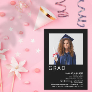 Invitation Photo minimaliste 2022 Graduation Noir