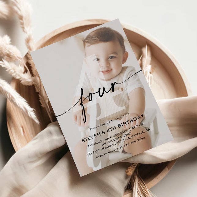 Invitation Photo minimaliste 4ème fête d'anniversaire (Créateur téléchargé)