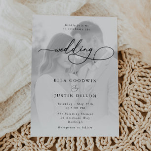 Invitation Photo minimaliste avec Mariage de script élégant
