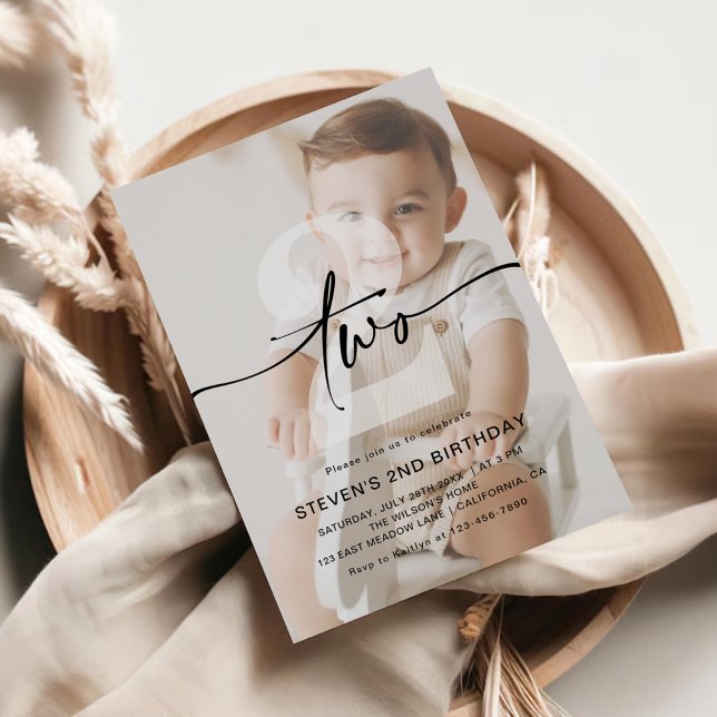 Invitation Photo minimaliste Deuxième anniversaire (Créateur téléchargé)