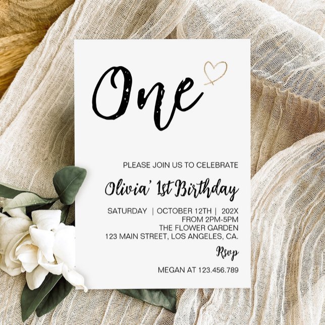 Invitation photo minimaliste moderne 1er anniversa (Créateur téléchargé)