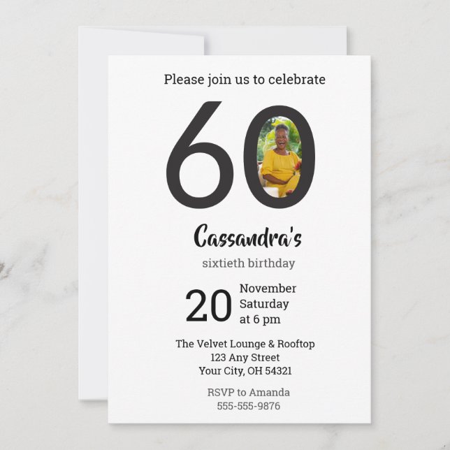 Invitation Photo minimaliste moderne 60e anniversaire (Devant)