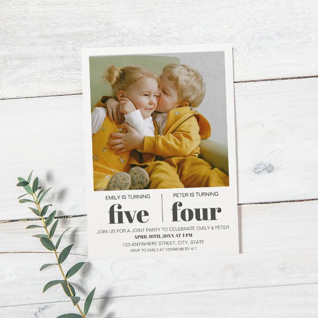 Invitation Photo minimaliste moderne de fête d'anniversaire (joint birthday)