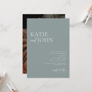 Invitation Photo minimaliste moderne Dusty Blue Mariage