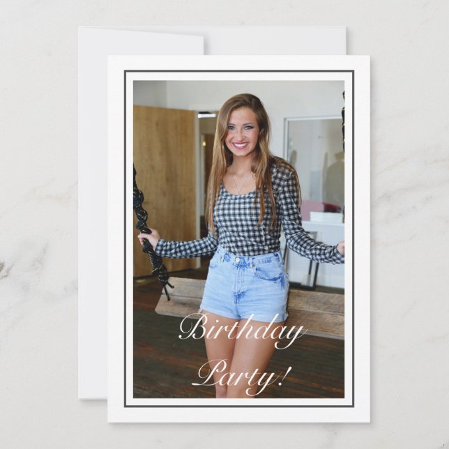 Invitation Photo minimaliste moderne en noir blanc (Dos)