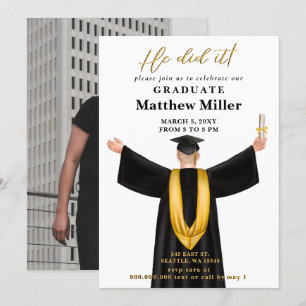 Invitation Photo Minimaliste Moderne Il L'A Fait Diplôme