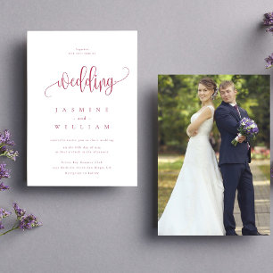 Invitation Photo minimaliste moderne Mariage rouge magenta