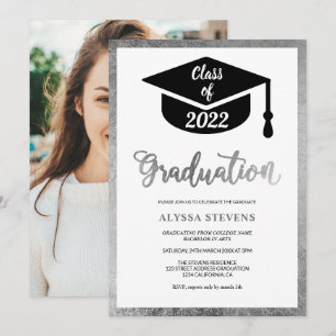 Invitation Photo minimaliste moderne simple graduation argent