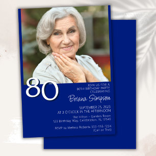 Invitation Photo minimaliste Royal Blue 80e anniversaire