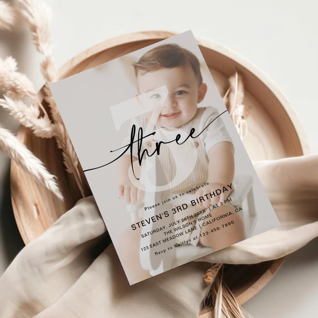 Invitation Photo minimaliste trois 3e anniversaire (Créateur téléchargé)
