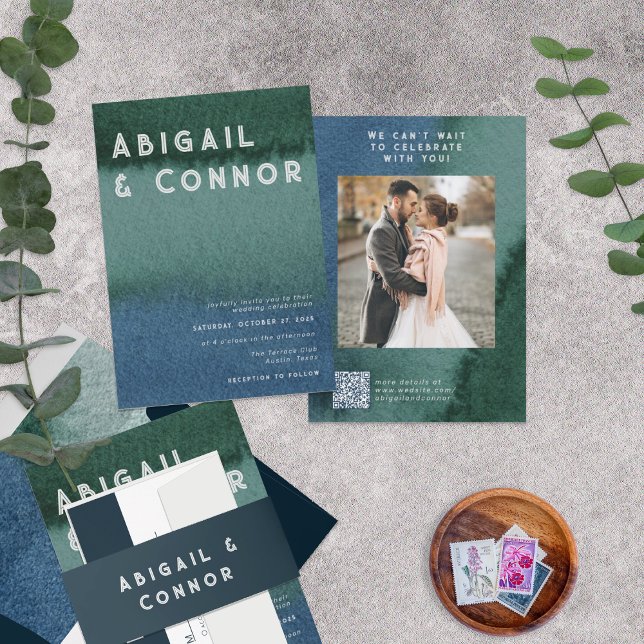 Invitation photo minimaliste Turquoise bleue moder (Créateur téléchargé)